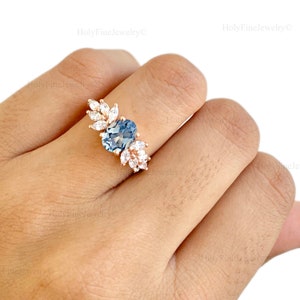 Vintage Aquamarin Ring, Aquamarin Verlobungsring im Ovalschliff, Marquise Diamant Ring, Versprechen Ring, März Birthstone Jahrestagsgeschenk für sie