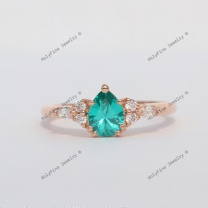 Vintage Birne Paraiba Turmalin Verlobungsring, Neon Blau Paraiba Turmalin Ring, Versprechen Ring für Frauen, Oktober Geburtsstein, Geschenk für sie