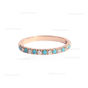 Natural Turquoise Wedding Band, Half Eternity Turquoise Wedding Band, Diamond Eternity band, Matching Band, Promise Ring, Anniversary Gift