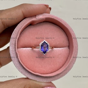 Unique Hexagon Tanzanite Wedding Ring, Vintage Purple Tanzanite Engagement Ring For Women, Promise Ring, December Birthstone, Anniversary