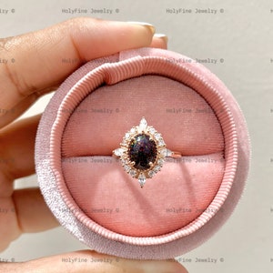 Natürlicher schwarzer Opal-Verlobungsring Ovalschliff Moissanit / Diamant Einzigartiger Ring Roségoldring Hochzeitsring Brautring Jubiläumsring
