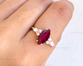 12 x 6 mm Marquise geslepen robijnrode verlovingsring vintage robijnrode diamanten bruidsring robijnrode huwelijkscadeau sierlijke belofte ring jubileumcadeau voor haar