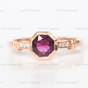 Anillo de compromiso con granate rodolita natural de corte octogonal, anillo vintage con granate, anillo de promesa con granate, piedra natal de enero, regalo de aniversario o cumpleaños.