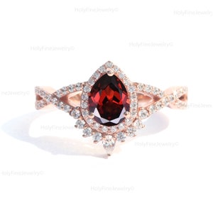 Natural Red Garnet Wedding Ring, Vintage Pear Cut Garnet Engagement Ring, Promise Ring For Women January Birthstone Anniversary Gift For Her
