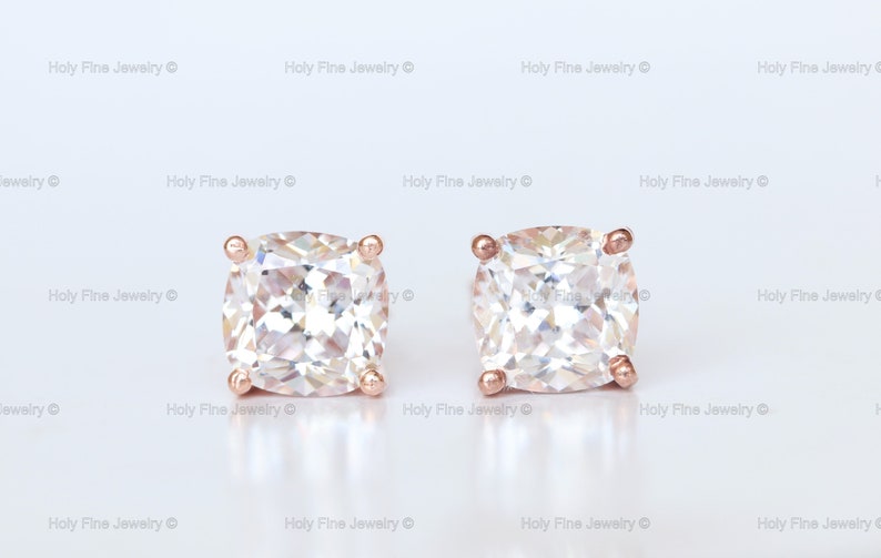 Natural shops 7mm Moissanite Diamond stud earrings sterling silver Cushion cut square diamond solitaire studs in 14k solid gold Diamond studs