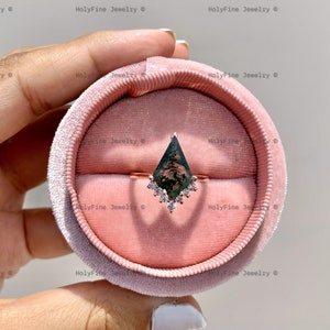 Anello di fidanzamento in agata muschiata naturale Anello in oro rosa con moissanite Anello di fidanzamento in agata muschiata unico Regalo per anniversario di matrimonio per donna