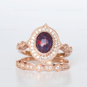 Natürlicher Schwarzer Opal Verlobungsring Set Roségold Saphir Art Deco Hochzeit Vintage Antique Antique Antique Antique Antique Antique Antique Antique Antique Antique Antique Antique Hand Vintage Rings