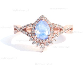 Natural Moonstone Engagement Ring, Vintage Twisted Moonstone Ring, Dainty Promise Ring For Women, June Birthstone, Anniversary Gift For Her