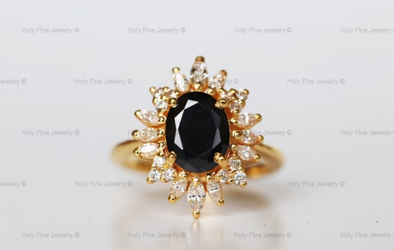 Natural Black Onyx and Moissanite Engagement Ring Onyxblack Spinel