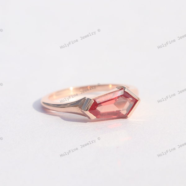 Bague de fiançailles en saphir Padparadscha coupé bouclier antique, bague en saphir rose, bague solitaire en pierre de naissance de septembre, cadeau d’anniversaire