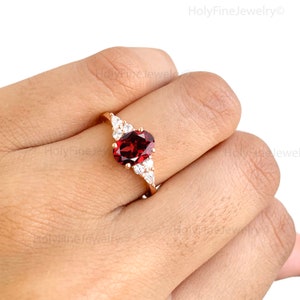 Genuine Garnet Engagement Ring, Natural Red Garnet Ring, Promise Ring, Marquise Cluster Diamond Ring, January Birthstone, Anniversary Gifts