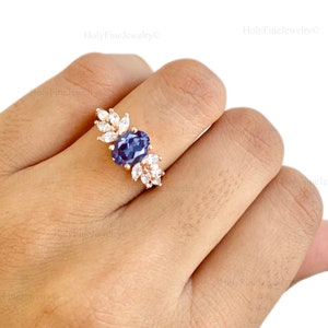 Oval Cut Alexandrite Ring, Color Changing Vintage Alexandrite Engagement Ring, June Birthstone, Bridal Promise Ring, Anniversary Gifts