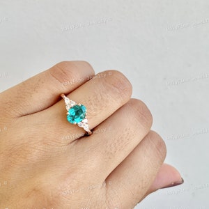 Vintage Oval Paraiba Turmalin Verlobungsring, Paraiba Turmalin Versprechen Ring, Oktober Geburtsstein, Türkis Teal Edelstein Ring