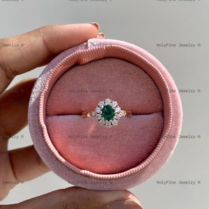 Natural Emerald Engagement Ring, Vintage Oval Emerald Ring, 14k Green Emerald Ring, Bridal Promise Ring, May Birthstone, Anniversary Gifts