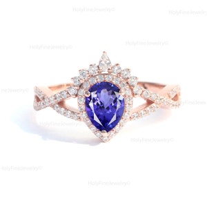 Vintage Tanzanite Engagement Ring, Pear Tanzanite Wedding Ring, Dainty Promise Ring For Women, December Birthstone, Birthday Gift For Her