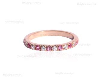 Natural Pink Sapphire Wedding Band, Half Eternity Pink Sapphire Wedding Ring, Diamond Eternity band, Matching Band, Promise Ring Anniversary
