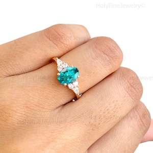 14K Rose Gold Rundschnitt Paraiba Turmalin Verlobungsring, Diamant Ring, Neon Türkis Teal Edelstein Ring, Versprechen Ring Oktober Birthstone