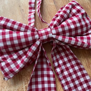 Raspberry Red Gingham Large Bow, Cotton Fabric, Padded, Handmade to order.