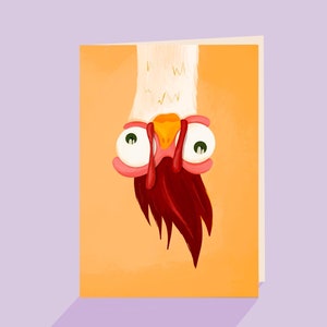 Karte (Geburtstag, Gruß oder Glückwünsche) zum Klappen mit illustriertem lustigem Huhn