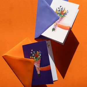 Grußkarte Blumenstrauß - Klappkarte A6 - schöne Geschenk Karte in Lila und Orange