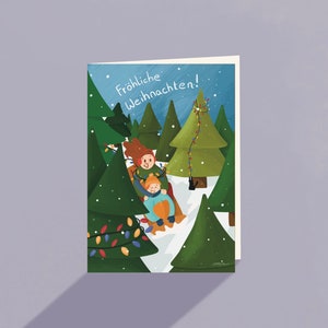 Karte Weihnachten Grußkarte Fröhliche Weihnachten Familie Illustration Art Print Klappkarte DinA6