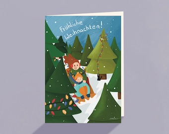 Carte de vœux de Noël Joyeux Noël Famille Illustration Art Print Carte pliante DinA6