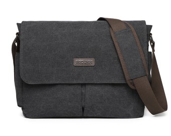 Bagwise® - Schoudertas - Messenger Bag - Canvas - Vintage - 1305 - Zwart