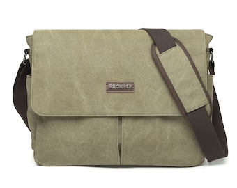 Bagwise® - Schoudertas - Messenger Bag - Canvas - Vintage - 1305- Groen