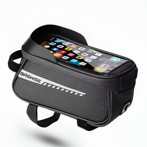 Bagwise® – Bolsa para cuadro de bicicleta con soporte para teléfono – Bolsa impermeable – Compatible con bicicletas eléctricas y bicicletas de montaña – Volumen de 1 l – Modelo 1101 – Negro