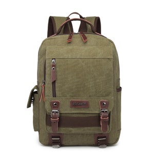 Bagwise® - Backpack - Canvas -Cotton - 25 L- Vintage - 15&quot; inch Laptop compartment - 1270 Green