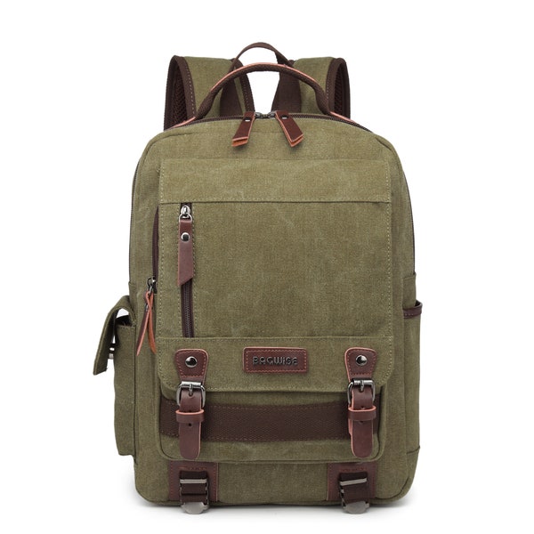 Bagwise® - Backpack - Backpack - Canvas -Cotton - 25 L- Vintage - 15" inch Laptop compartment - 1270 Green