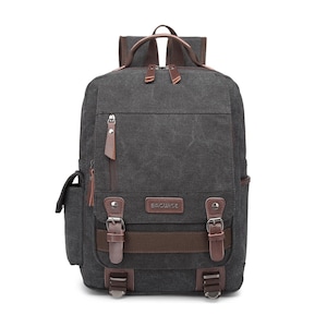 Bagwise® - Sac à dos - Sac à dos - Toile -Coton - 25 L - Vintage - Compartiment pour ordinateur portable 15" pouces - 1270 Noir/Anthracite