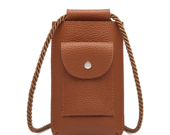 Bagwise® Phone bag - Phone case with neck cord - Crossbody bag - Neck bag- 01 - Leather look Brown