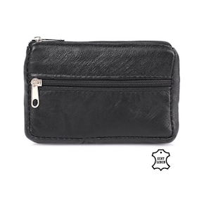 Bolsa para chaves Bagwise® - mini carteira - Porta-chaves - Porta-cartões - Capa para chaves - Couro genuíno - Preto