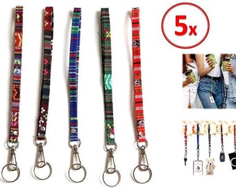 5 x Sleutelhanger - Sleutelkoord - korte Lanyard - Keycord - Geweven Polsband - (20cm) 5 kleuren