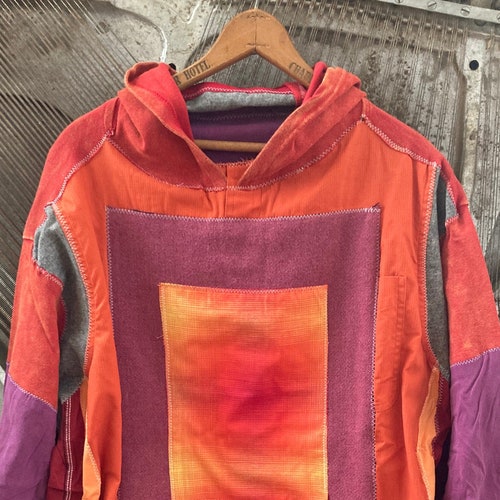 Orange Hoodie, Upcycled, Streetwear, Patchwork, Handmade, Artistic, Unique, Unisex, Sustainable, shops Fashion, Clothing