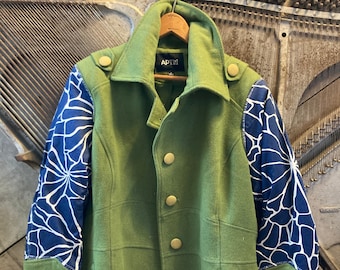 Upcycled, Streetwear, Patchwork, Eclectic, Handmade, Pea Coat, Artistic, Unique, Unisex, Sustainable, Fashion, Clothing