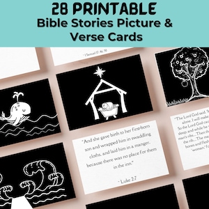 Christliche Baby hohe Kontrast Karte sensorische Baby Geschenk Bauch Zeit Neugeborenen Spielzeug Bibel Vers Druck Schwarz Weiß Bibelgeschichte Karte digitaler Download
