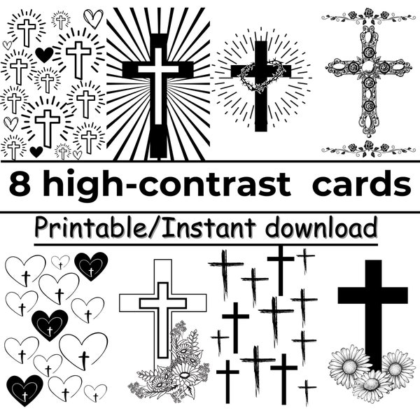 Christian high contrast cards printable montessori baby sensory cards for vision stimulation Black and white infant stimulation baptism gift