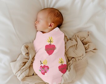 Custom Catholic baby blanket swaddle holy family hearts personalized blanket for kids gift for baptism
