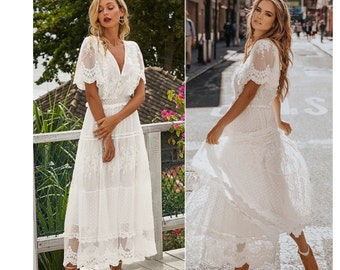 white bridal shower dress with sleeves