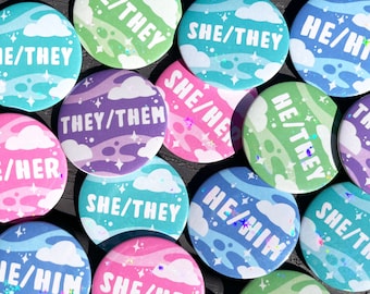 Pronoun Holographic Button Pins