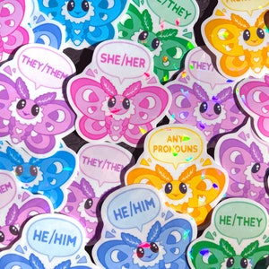Moth Pronoun Vinyl Pride Stickers