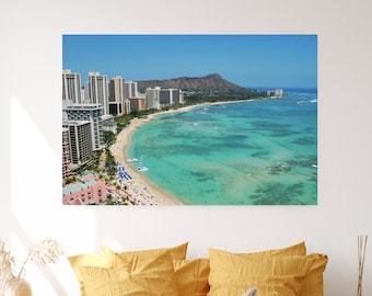 Waikiki Beach Canvas Print | Coastal Wall Art | Waikiki Beach Photo | Hawaii Wall Art |  Matte Canvas | Stretched Canvas | Gift for Mom