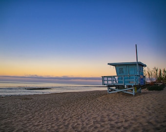 California Lifeguard Tower Dawn Canvas Print | Beach Sunrise Wall Art, Modern Coastal Photography, Ocean Seascape, West Coast Home Decor
