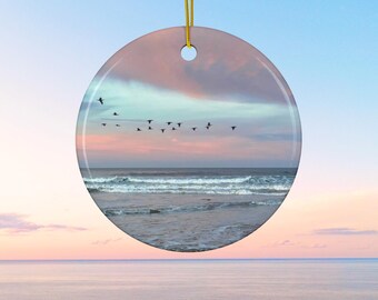 Morro Bay Morning Flight Ceramic Ornament - Pastel California Coastal Decor
