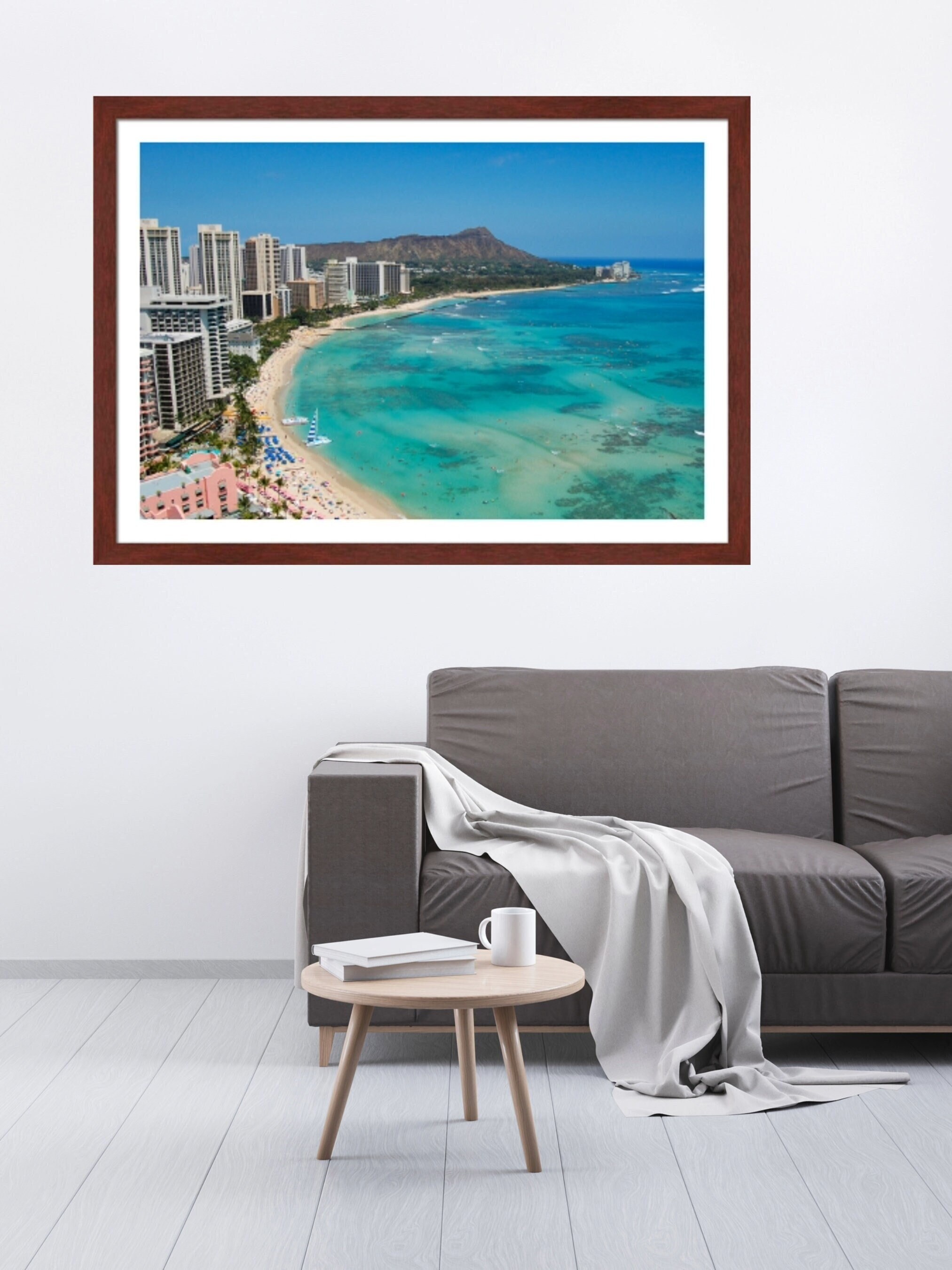 Waikiki Beach Fine Art Photo | Hawaiian Themed Home Decor | Tropical Beach Art Print | Oahu Wall Hanging | Matted Frame | Housewarming Gift