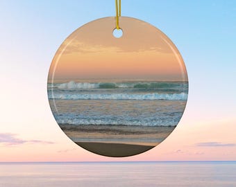 Ocean Waves at Sunrise Ceramic Ornament - Coastal Christmas Decor