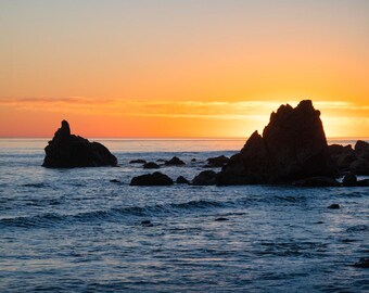Malibu Sea Stack Sunset Canvas Print | California Coastal Wall Art, Vibrant Pacific Ocean Seascape, Modern Beach House Decor