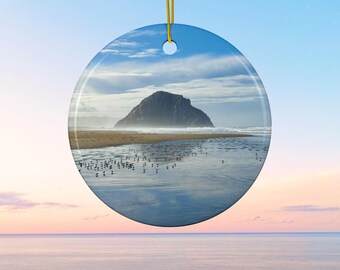 Morro Rock Landscape Ceramic Ornament - Iconic Morro Bay Holiday Gift